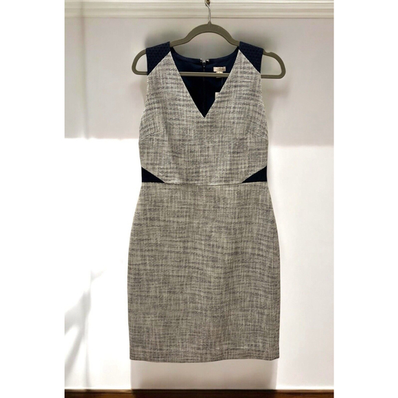 J. Crew Navy Ivory Tweed Sheath Dress Eyelet Panel Size 8 - Picture 4 of 12